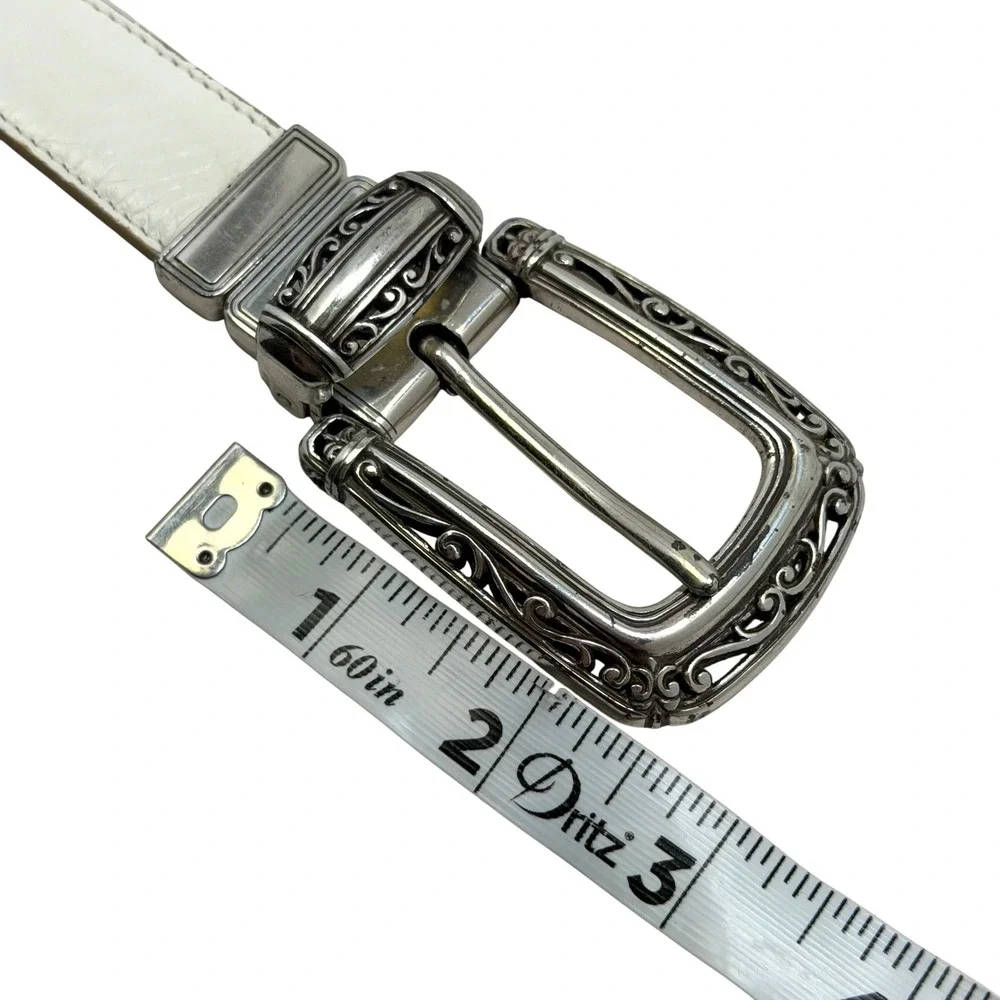 VTG Brighton‎ Reversible Belt 32 M/L White Tan Crocodile Embossed Leather Ornate
